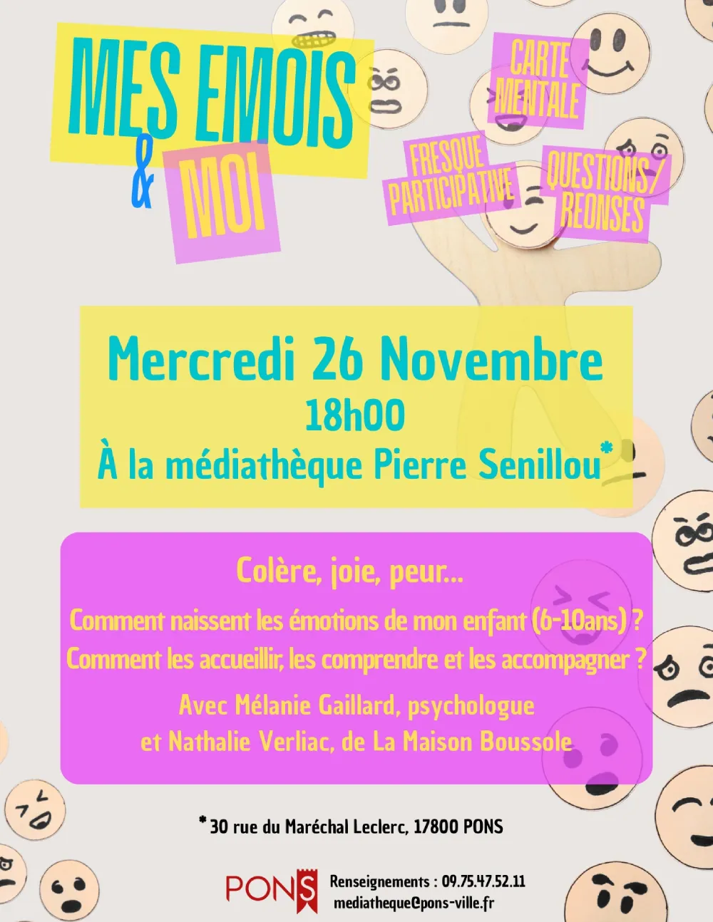 Conférence Médiatheque Pons - Mes emois et moi Conférence Médiatheque Pons - Mes emois et moi