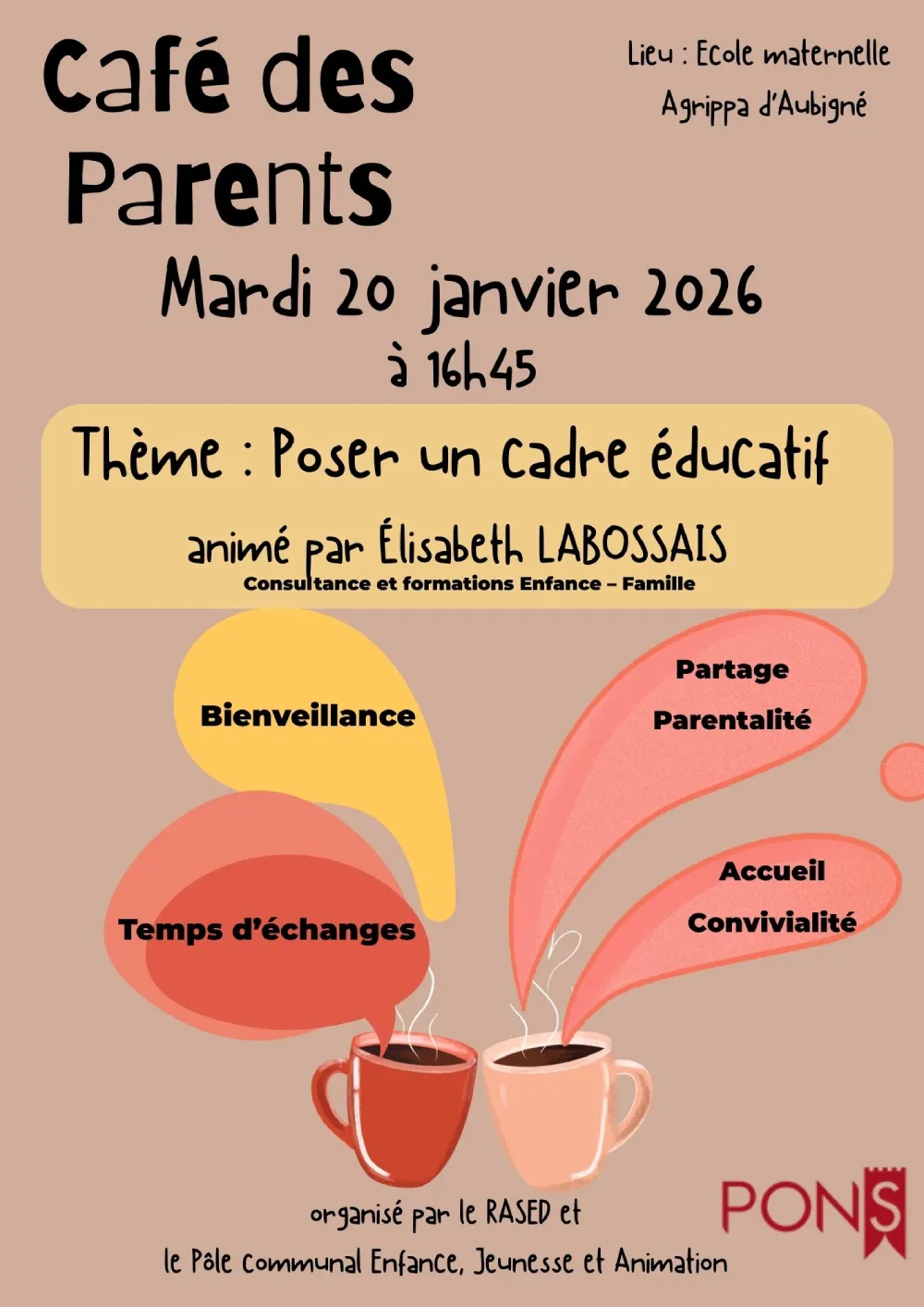 Café des Parents - école maternelle Agrippa d’Aubigné Pons