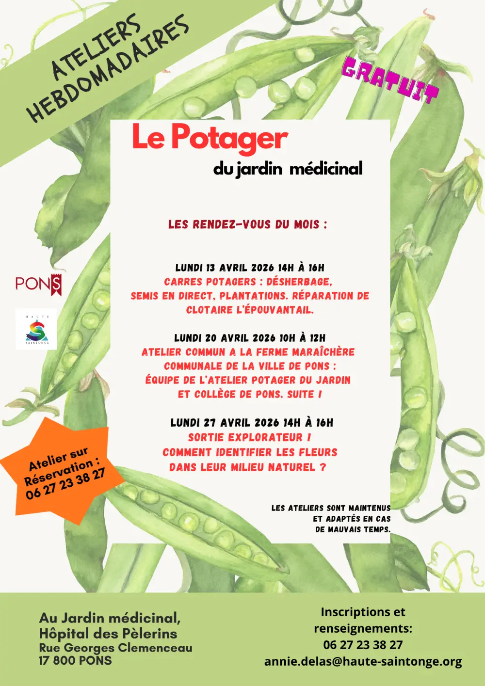 Ateliers Potager Avril 2026 au Jardin médicinal de Pons