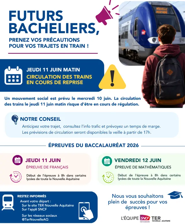 Déplacements des candidats au baccalauréat les 11 et 12 juin 2026 Déplacements des candidats au baccalauréat les 11 et 12 juin 2026